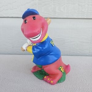 VTG Barney the Purple Dinosaur Plastic Piggy Bank Batting Baseball Lyons Group